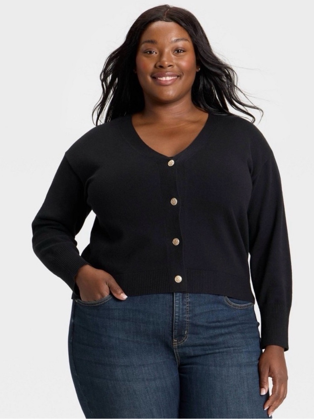 Ava & Viv Black V-Neck Button Front Cardigan